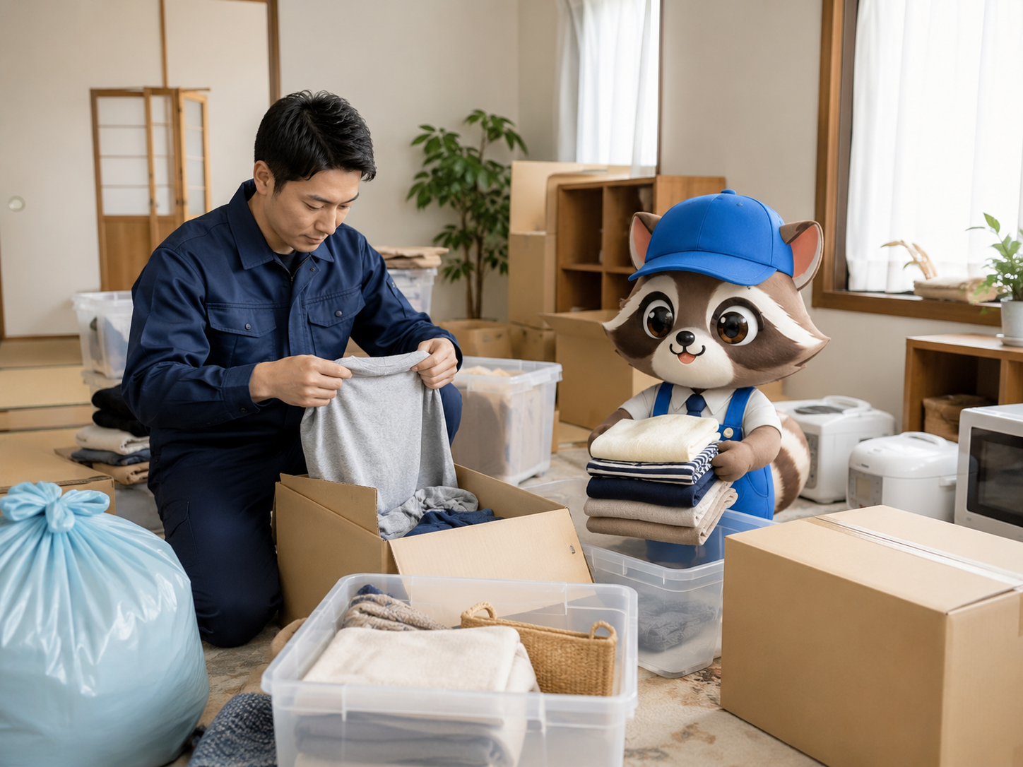 不用品の仕分けと袋詰め作業の画像