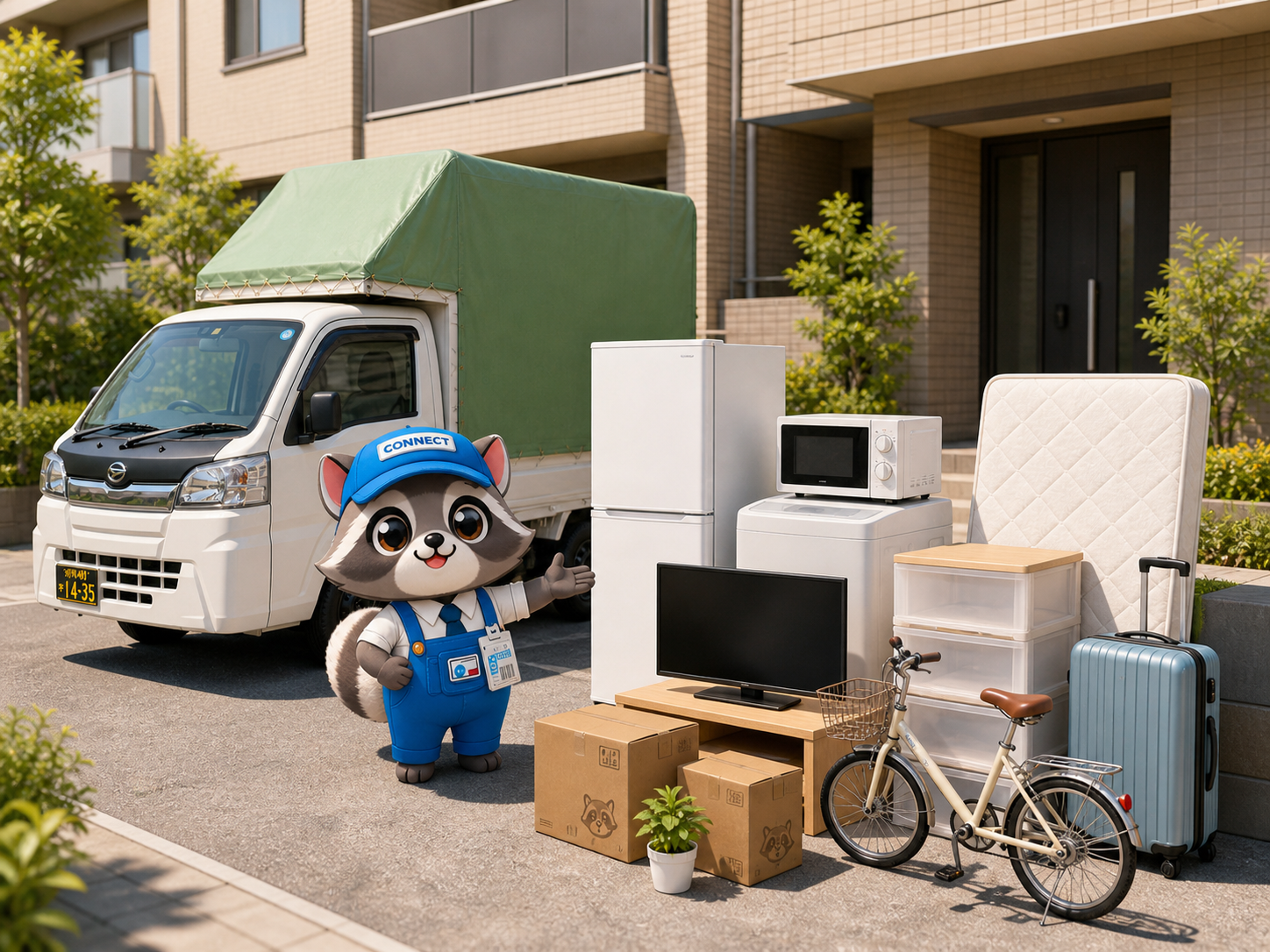単身引越しで運搬する冷蔵庫や洗濯機などの荷物イメージ