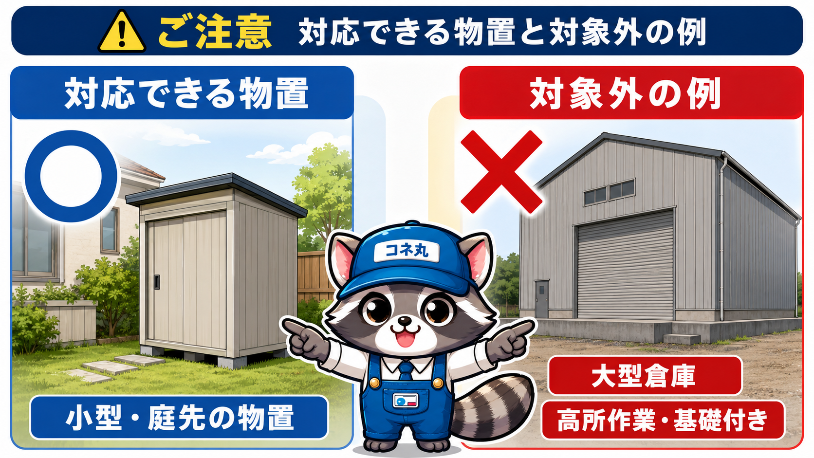 対象になる小型物置と専門業者領域になる大型倉庫の違い（作業画像）