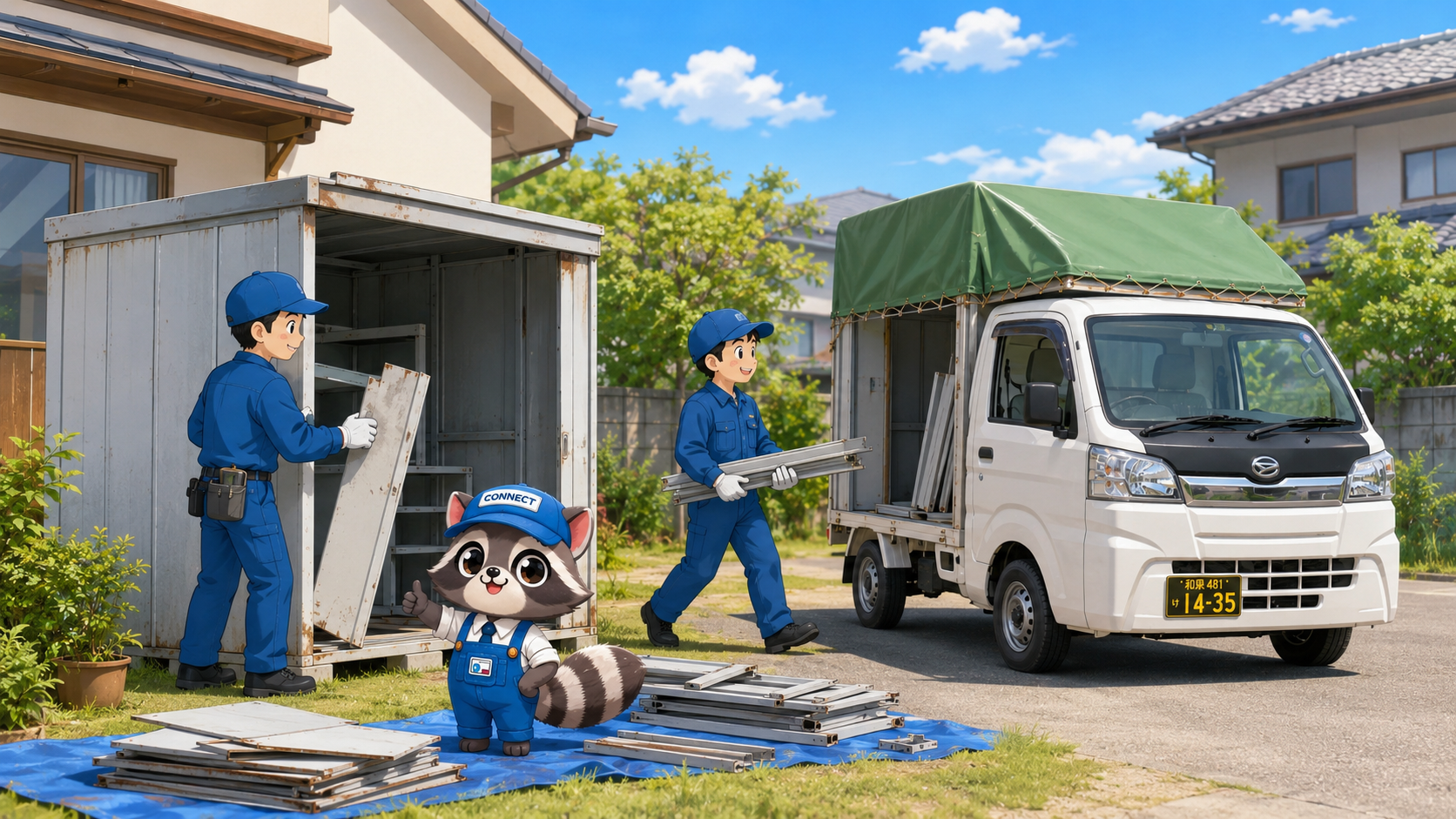 所沢市周辺の古いスチール物置解体と小型倉庫解体の作業イメージ（作業画像）